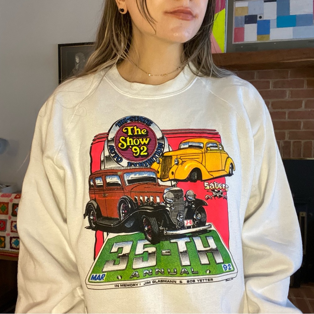 Vintage 1992 Hot Rod Car Show Neon Crewneck Sweatshirt 90s Retro Unisex …